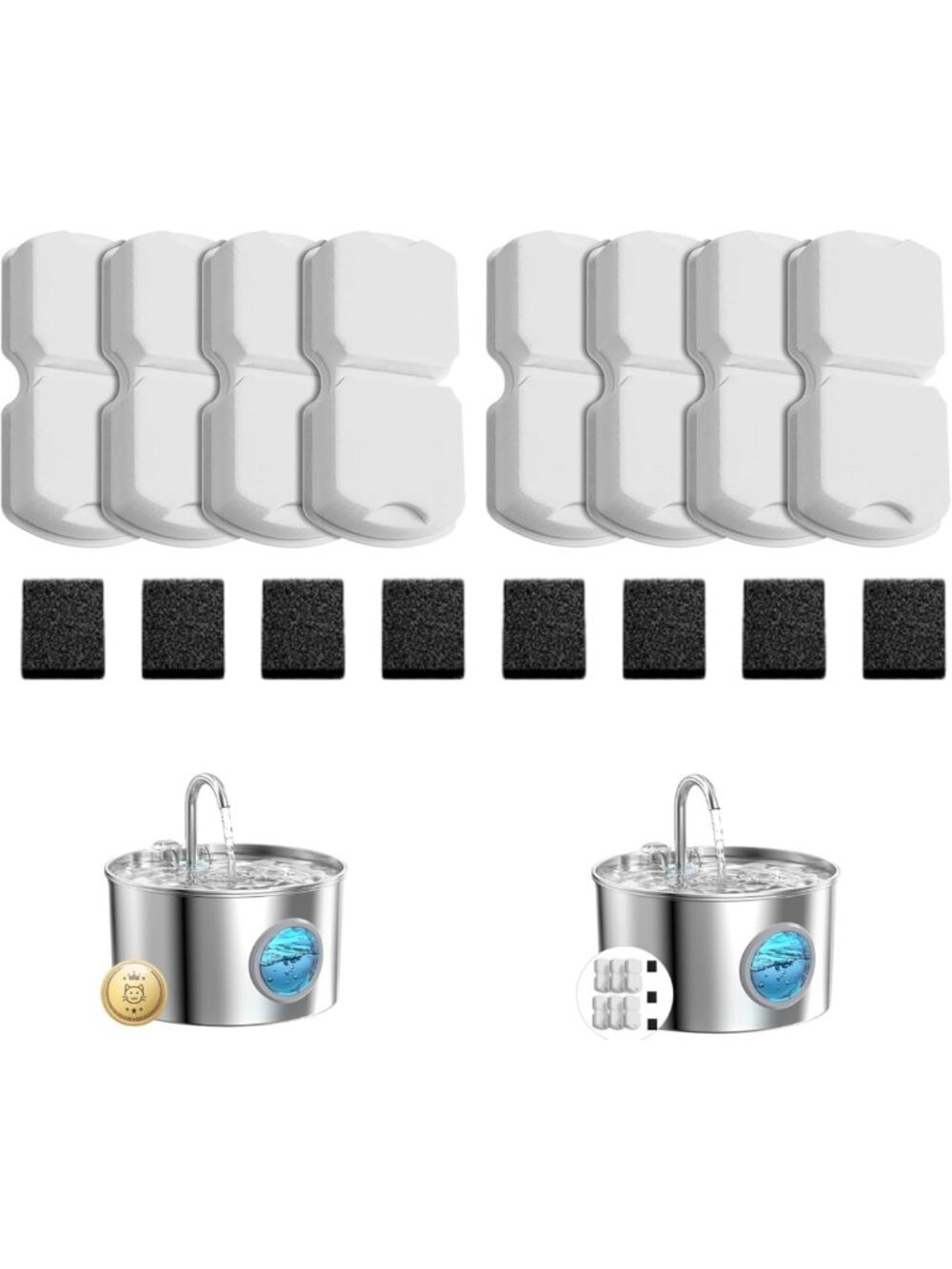 16 Pack Cat Fountain Filters - 8 Carbon & 8 Foam Filters for Pet Water Fountains